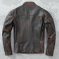 Men's Cafe Racer Distressed Black Leather Jacket | Majestic Leather — collar detail | Majestic Leather UK