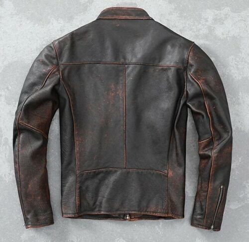 Men's Cafe Racer Distressed Black Leather Jacket | Majestic Leather — collar detail | Majestic Leather UK