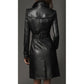 New Ladies Women Black Genuine Real Leather Trench Coat - BNWT