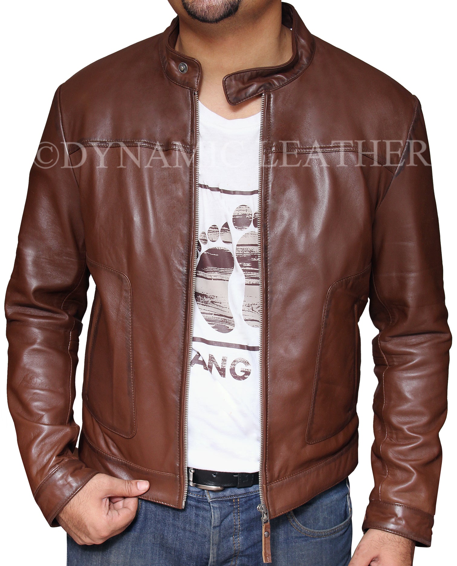 Majestic Leather - New Mens Trendy Biker Cafe Racer Slim Fit Brown Trucker Genuine Real Leather Vintage Jacket Majestic Leather