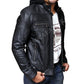 New Men's Terminator Racing Style Genuine Real Leather Jacket Black Bomber Winter Hooded Jacket Majestic Leather