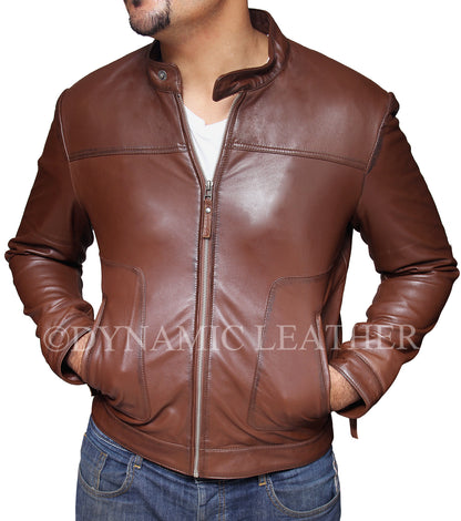Men's Biker Motorcycle Brown Real Leather Jacket BNWT Majestic Leather