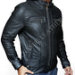 New Men's Terminator Racing Style Genuine Real Leather Jacket Black Bomber Winter Hooded Jacket Majestic Leather