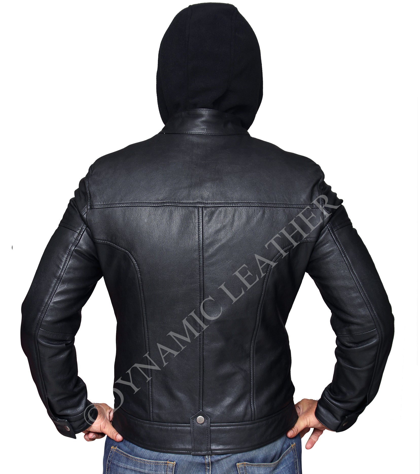 New Men's Terminator Racing Style Genuine Real Leather Jacket Black Bomber Winter Hooded Jacket Majestic Leather
