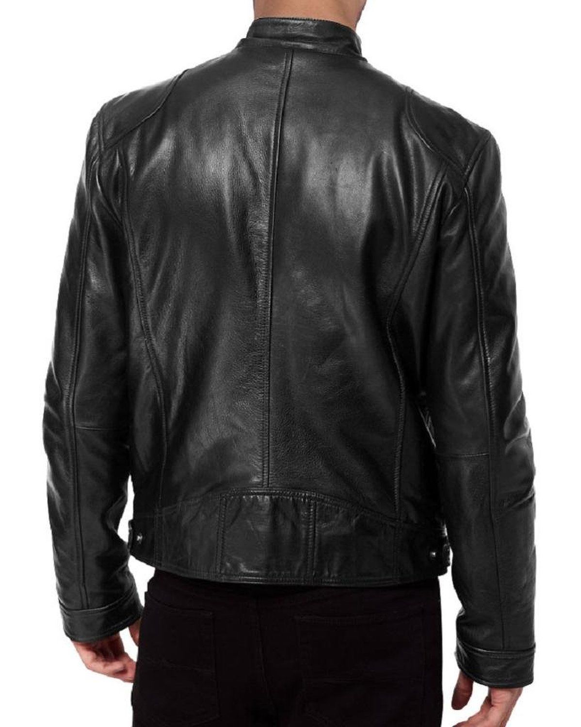Majestic Leather - Men’s New Biker Motorcycle Sword Retro Real Leather Black Jacket Majestic Leather