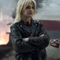 Women Biker - Natalie Yellowjackets Black Leather Jacket — back view | Majestic Leather UK