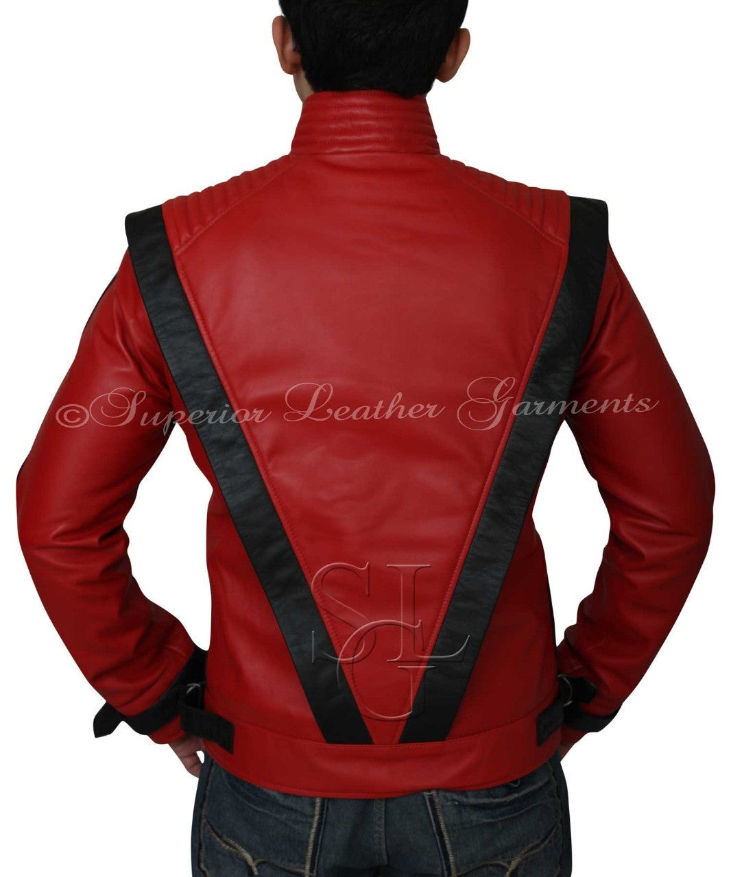Michael Jackson Thriller Red Leather Jacket | Majestic Leather — collar detail | Majestic Leather UK