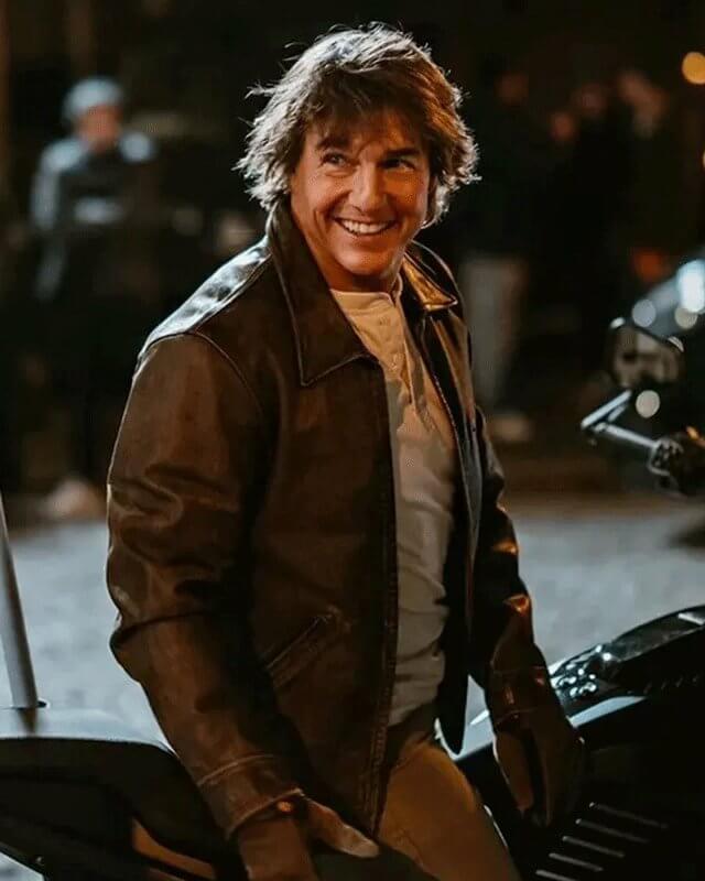 Mission Impossible Tom Cruise Distressed Leather Jacket — front view | Majestic Leather UK