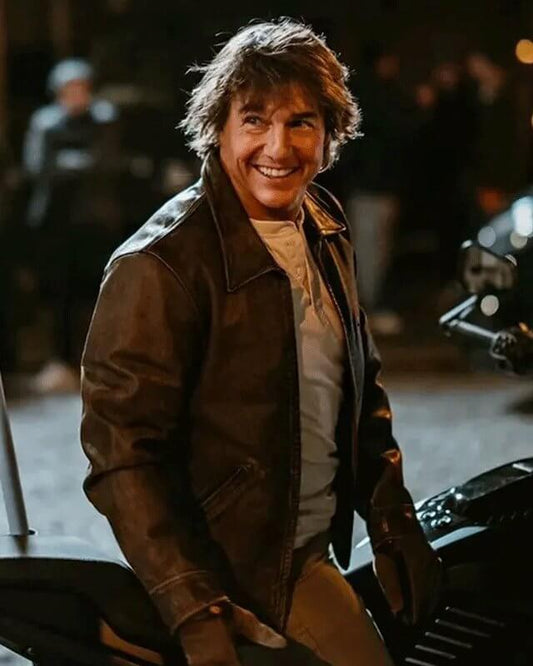 Mission Impossible Tom Cruise Distressed Leather Jacket — front view | Majestic Leather UK