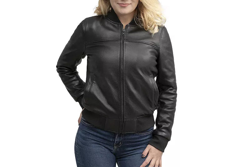 Women Genuine Leather Bomber Jacket