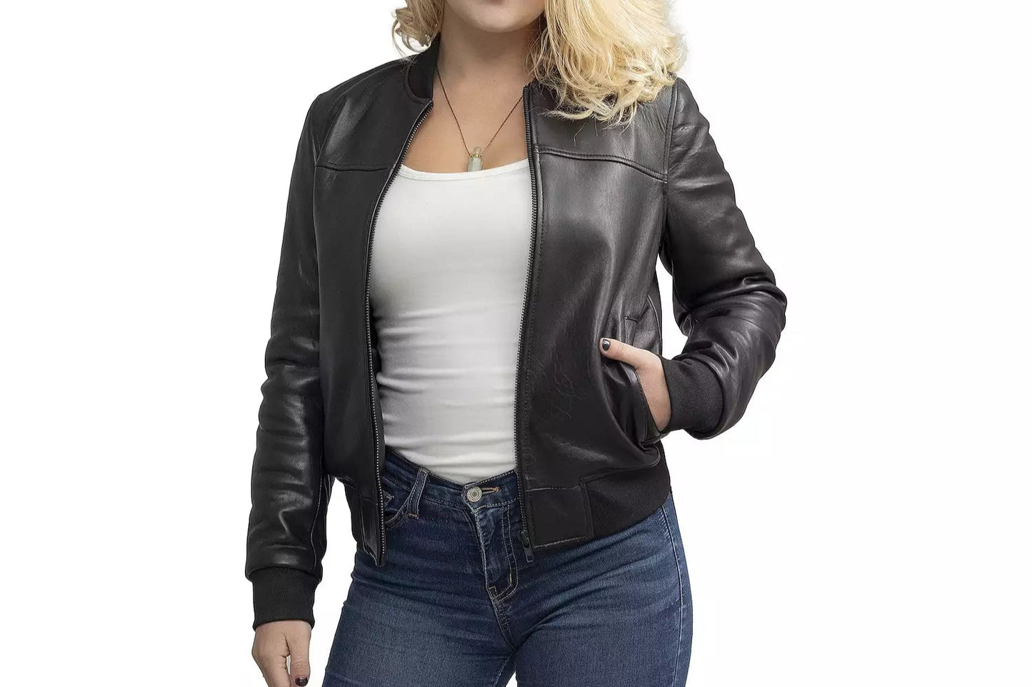 Women Genuine Leather Bomber Jacket