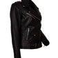 Women Biker - Black Belted Leather Jacket Women Bikers — collar detail | Majestic Leather UK