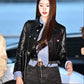 Women Biker - Jang Won-young Cropped Trucker Jacket — front view | Majestic Leather UK