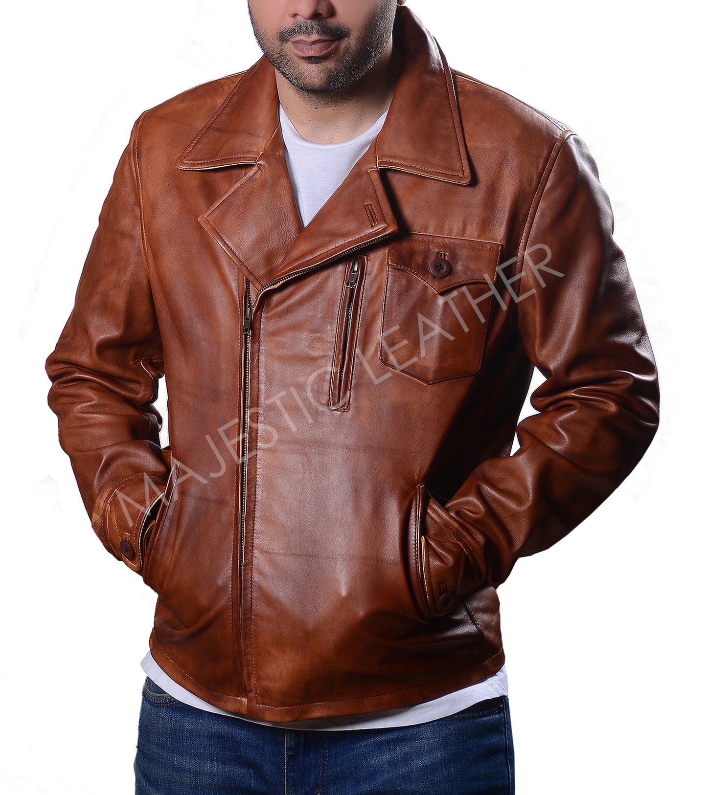 Men's New Biker Classic Brando Motorcycle Dusty Brown Distressed Vintage Leather Jacket