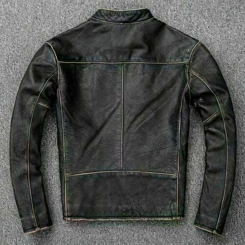 Men’s F&R Motorcycle Biker Vintage Distressed Black Faded Real Leather Jacket (705)