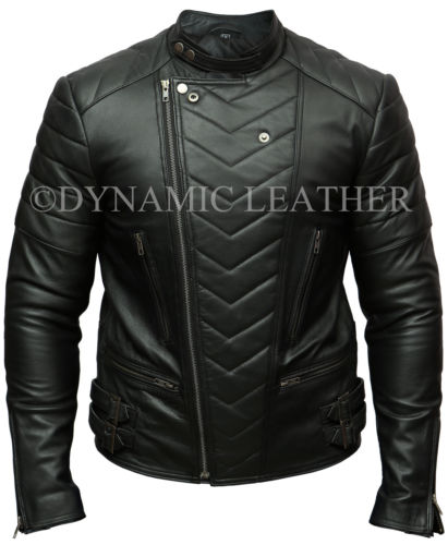 Herren Club schwarz Biker Jacke echtes Leder Vintage enge Passform