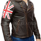 Mens Biker Vintage Distressed Brown Union Jack 2 Cafe Racer Leather Jacket