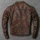 Men Motorcycle Leather Distressed Real Leather Jacket Brown Fashion Biker