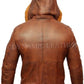 Mens Retro Brown Hooded Fur Real Leather Bomber Jacket