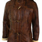 Mens Real Leather Hood Duffle Safari Fur Long 3/4 Brown Tan Winter Jacket