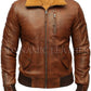 Mens Retro Brown Hooded Fur Real Leather Bomber Jacket