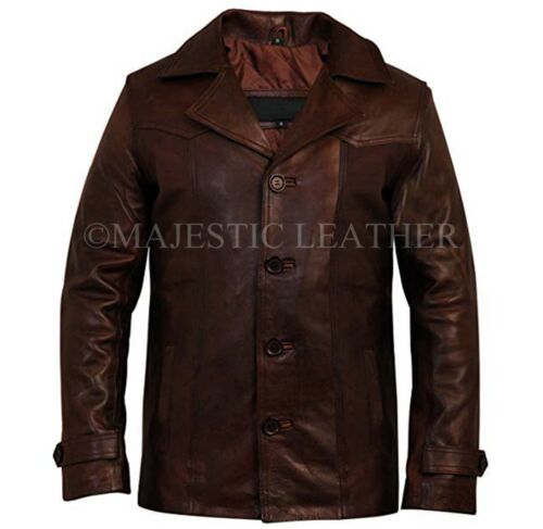 HERREN Echt Antik Vintage Braun Leder Jacke Mantel