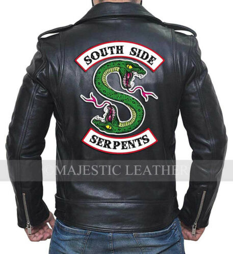 Riverdale Southside Serpenti Gang Nero da Uomo Vero Giacca di pelle da Biker