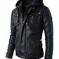 Neu Herren Motorrad Brando Style Biker Echtleder Kapuzenjacke - Abnehmbare