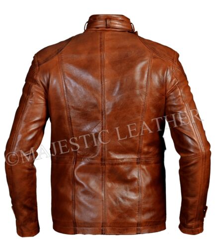 Hombre Estilo Motero Biker Vintage Antiguo Marrón Invierno Chaqueta de Cuero