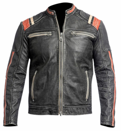 Herren Biker Retro Vintage Cafe Racer Antike Motorrad Distressed Lederjacke
