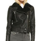 Rosie Huntington Whiteley Black Leather Shearling Jacket For Women