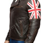 Mens Biker Vintage Distressed Brown Union Jack 2 Cafe Racer Leather Jacket