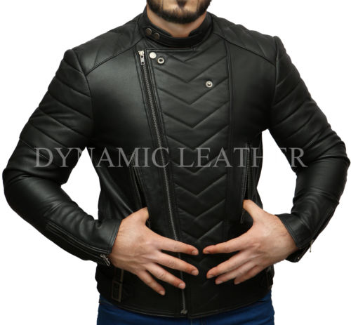 Herren Club schwarz Biker Jacke echtes Leder Vintage enge Passform