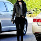 Rosie Huntington Whiteley Black Leather Shearling Jacket For Women