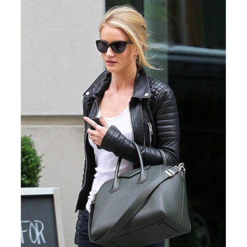 Black For Women Fitted Biker Padded Diamonds Genuine Leather
