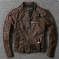 Men Motorcycle Leather Distressed Real Leather Jacket Brown Fashion Biker