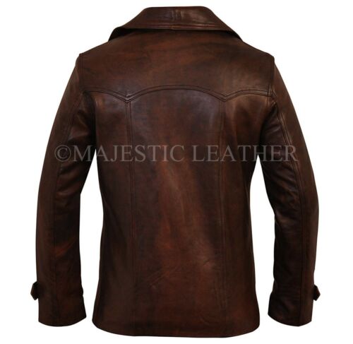 MEN'S REAL ANTIQUE VINTAGE BROWN LEATHER JACKET COAT