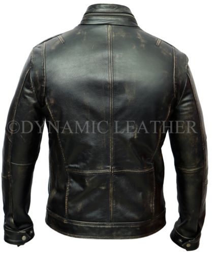 Herren Vintage Nieten Biker Stil Motorrad Cafe Racer Distressed Lederjacke