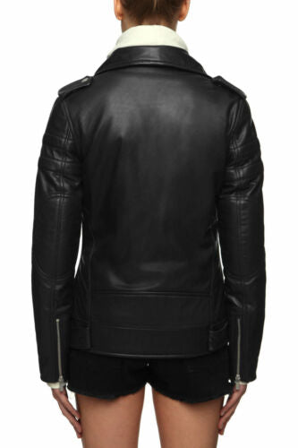 Women's Genuine Lambskin Stylish Black Leather Biker Jacket