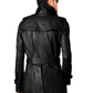 homme élégant avec ceinture noir manteau long, cuir Trench-coat, pois coat-bnwt