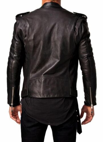 Hombre Chaqueta de Cuero Negro Motocicleta Ajustado Motero Auténtico –  Majestic Leather