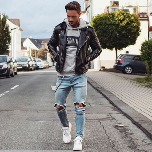 Kay Michael Herren Bikerjacke aus weichem Echtleder mit Rautensteppung, Slim Fit, Schwarz