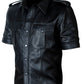 Mens Hot Genuine Real Leather Police Uniform Bluff Gay Shirt