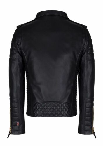 Men Genuine Lambskin Quilted Real Leather Motorcycle Slim fit Biker Jacket