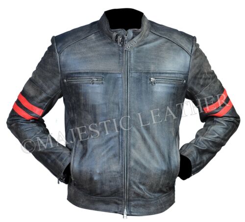 Herren Cafe Racer Distressed Schwarz Vintage Motorrad Biker Retro Lederjacke