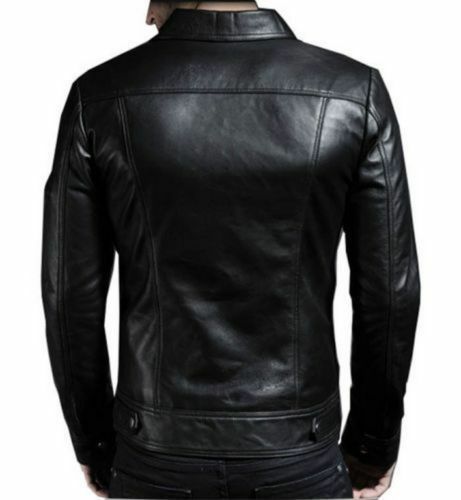 Men's Genuine Lambskin Leather Motorcycle Jacket Slim Fit Biker Jacket