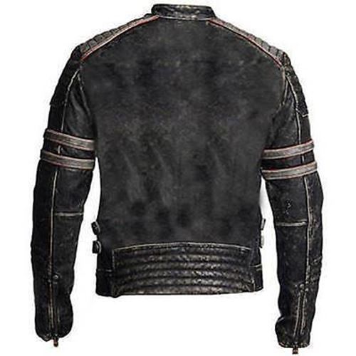 Herren Biker Vintage Motorrad Distressed schwarz Retro Lederjacke