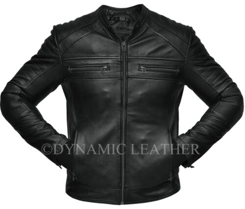 Herren Biker Vintage Motorrad gewachst schwarz Cafe Racer Lederjacke