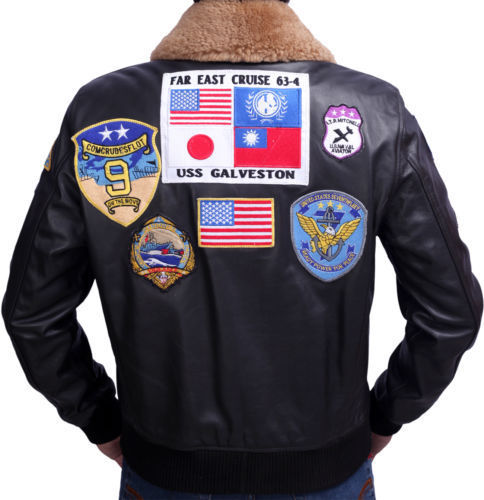 TOP GUN Men's Jet Fighter Bomber Navy Air Force Pilot Leather Jacket