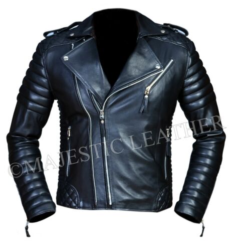 Kay Michael Herren Bikerjacke aus weichem Leder mit Rautensteppung, Slim Fit, Schwarz, BNWT